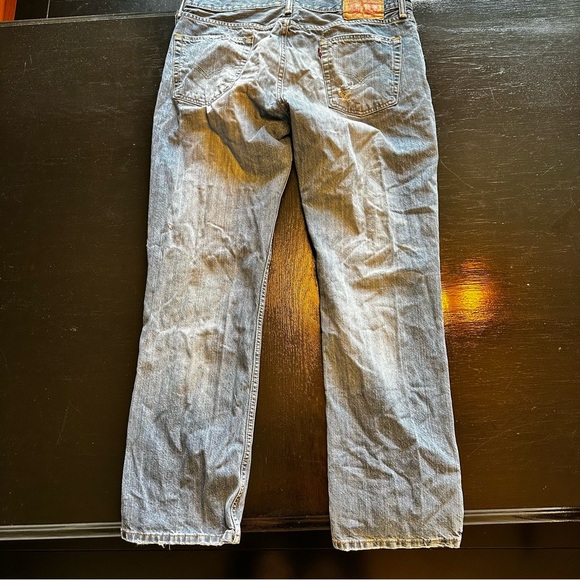 Retro Levi’s 514 34x30 Light Was Denim Jean Destroyed Holes Wide Leg Straight - Picture 14 of 14